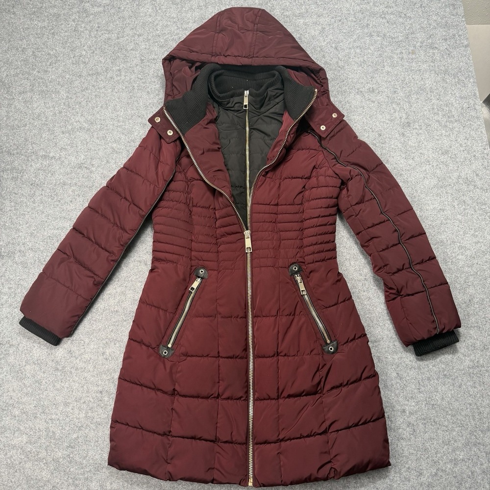 Guess Puffy Jacket Women's Down Feathers Lining Content Red Gold Zipper Double